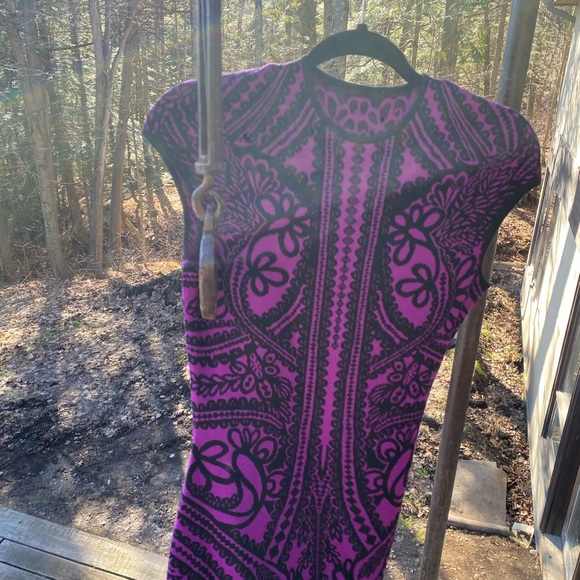 Boho vintage Wool sleeveless printed sweater dress magenta purple/black - Picture 4 of 5